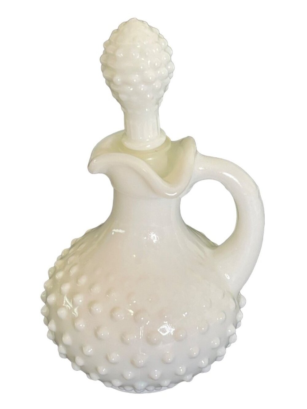 Vintage Avon White Milk Glass Hobnail Cruet Perfume Bottle w/ Stopper 6" x 3"